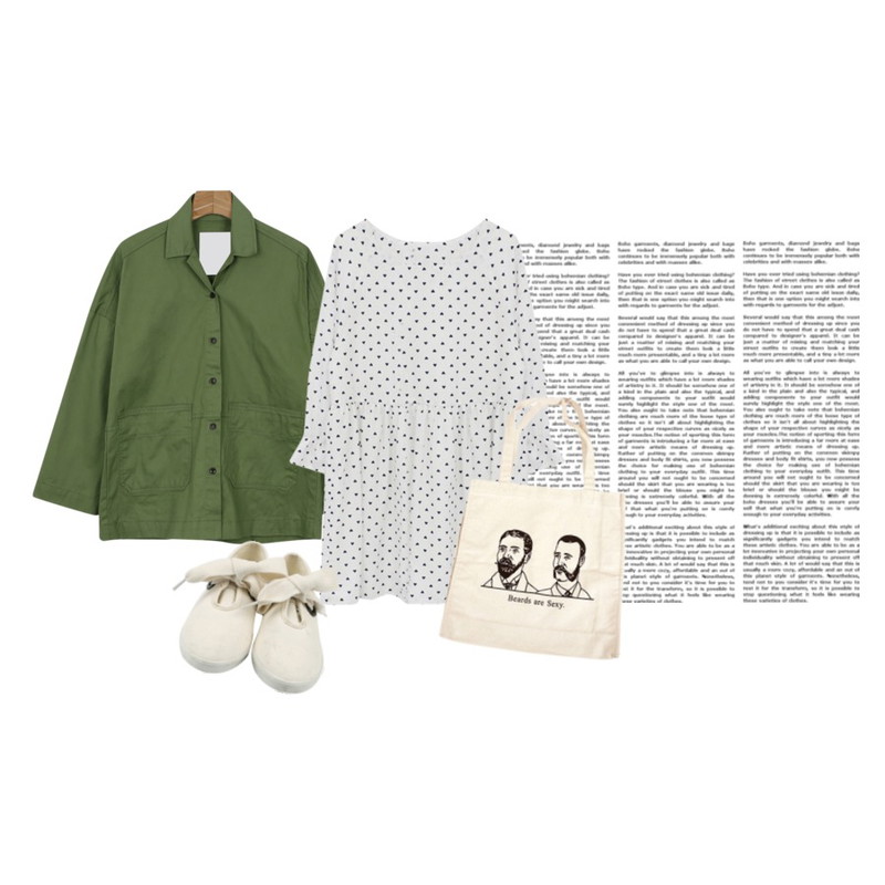 14,daily monday Wide shirt jacket,Rough & Detail cute heart, ops_ivory등을 매치한 코디