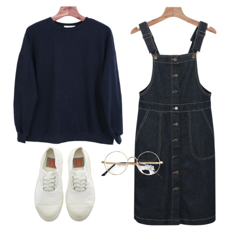 Rough & Detail circle gold, glasses,Zemma World 까망베르 (mtm)Surprise price!,daily monday Button overall ops등을 매치한 코디