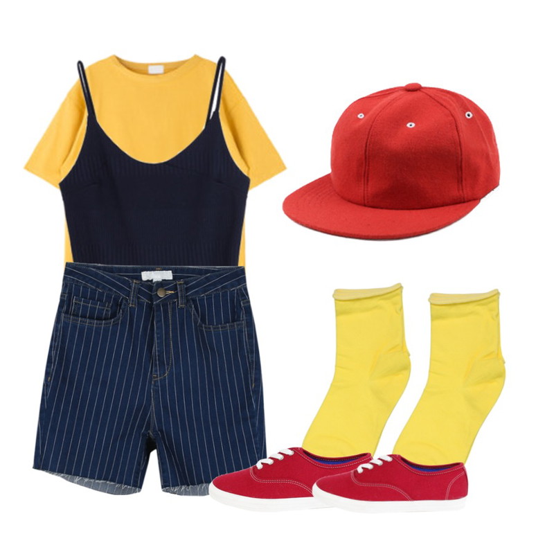 daily monday Cool summer stripe pants,MIXXMIX 데일리 펑키 티셔츠,MIXXMIX 캐리 언발 슬리브리스등을 매치한 코디