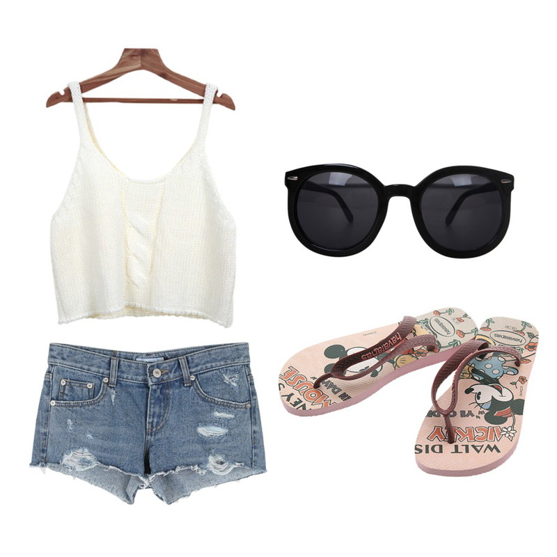 daily monday Washing denim damage short-pants,Zemma World Cable knit vest다양하게 레이어드하는 니트조끼원피스/티/셔츠 잘어울려요^^ ,Player 하바이아나스 키즈 디즈니 스타일리쉬 크리스탈로즈 (KIDS DISNEY STYLISH CRYSTAL ROSE)등을 매치한 코디