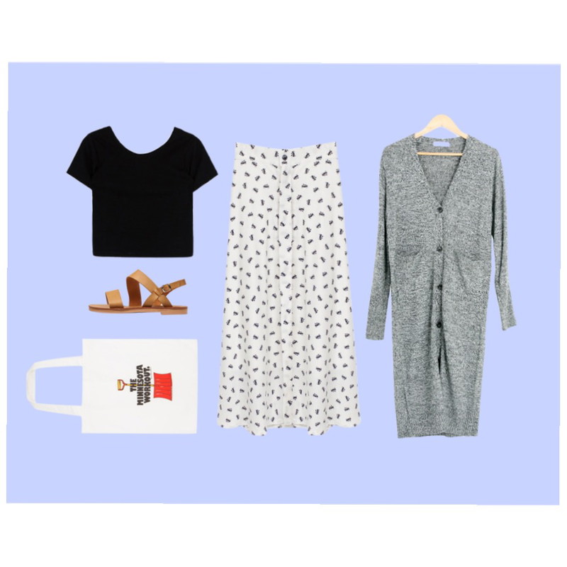 Purple,Rough & Detail ribbon long, sk_ivory,MIXXMIX 리론 미니멀 크롭 티셔츠등을 매치한 코디