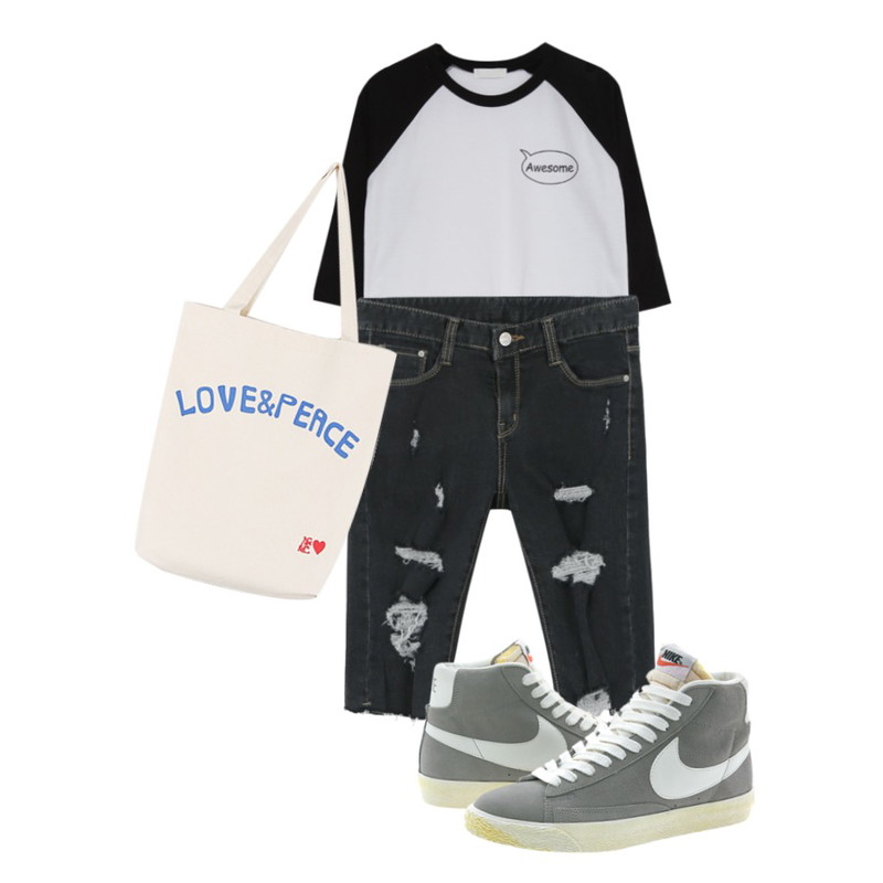 daily monday 10-damage half pants,Player [정품]429988-003 나이키 블레이져 미드 프리미엄 VNTG 그레이 (NIKE BLAZER MID PREMIUM MEDIUM GREY/SAIL) 덩크 신발 블레이져 운동화 나이키 ,MIND ME 어썸 나그랑 T-shirts (2color)등을 매치한 코디