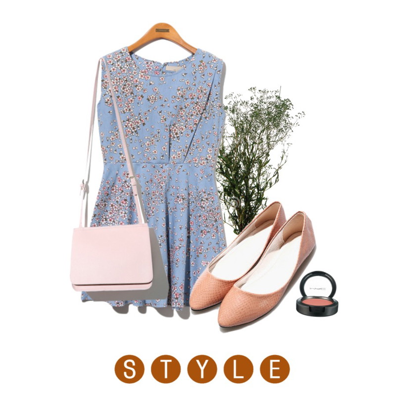 white flower,Reine Python Skin Flat Shoes,Reine Blossoms Sleeveless Onepiece등을 매치한 코디