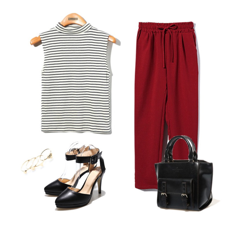 Reine ankle-strap Heel ,Reine Basic Item Sleeveless Tee,Reine Soft Banding Linen Pants등을 매치한 코디