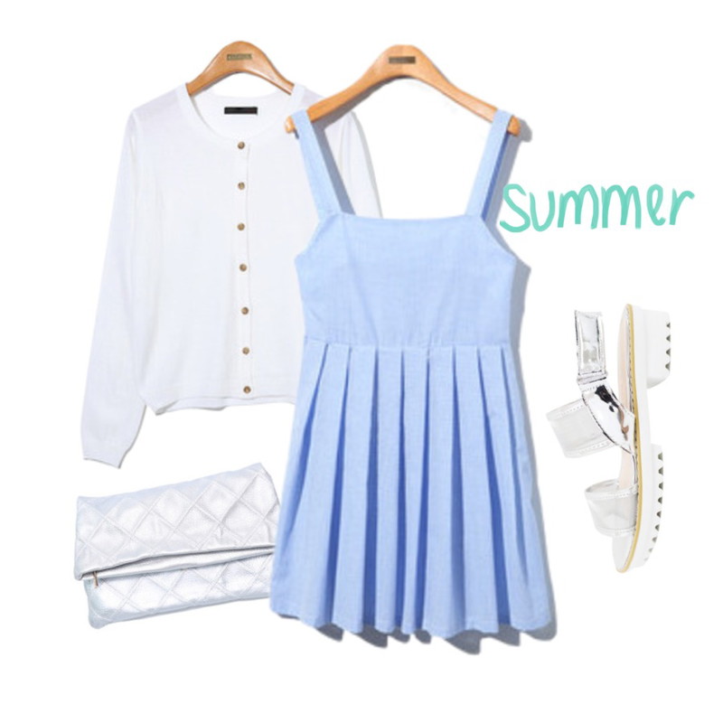 Reine Someday Gingham Check Onepiece ,Reine Daily Basic Round Cardigan,Reine Sweden Diamond Clutch 등을 매치한 코디