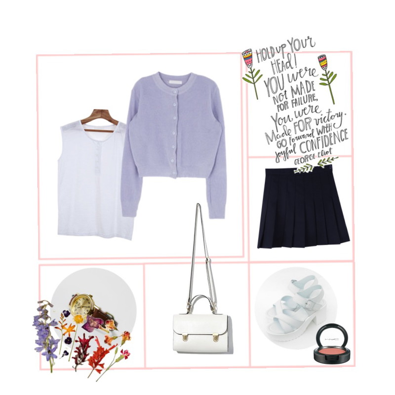 frame,daily monday Brown Leather Watch,biznshoe tennis skirt (5color)등을 매치한 코디