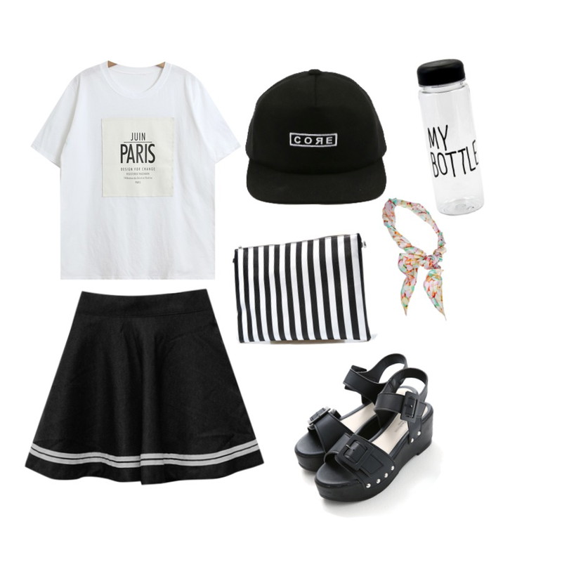 Reine Flat Clutch Bag ,Reine Higher Look Buckle Sandal,TODAY ME [tee]파리스 티등을 매치한 코디