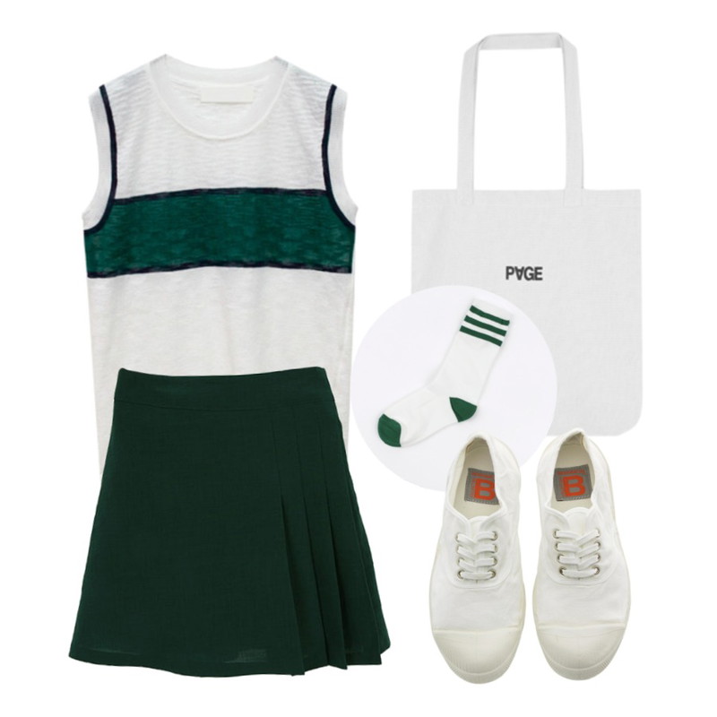 Rough & Detail modern sleeveless, knit_ivory,Zemma World 스벅 (sk),MIXXMIX 페이지 레터링 에코백등을 매치한 코디