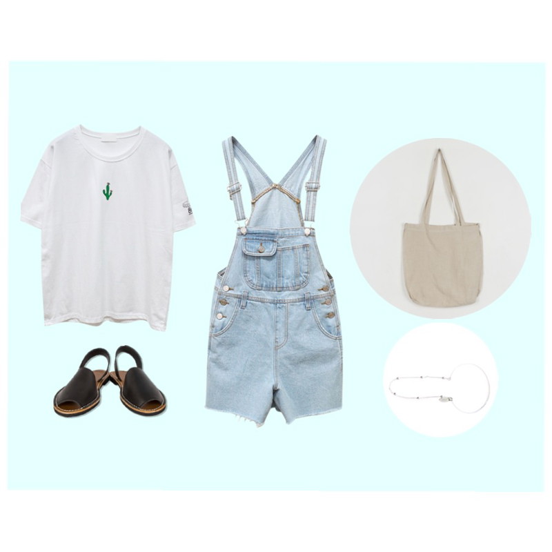Sky Blue,Rough & Detail vintage overalls, pt_light-blue,Rough & Detail one love, t_white등을 매치한 코디