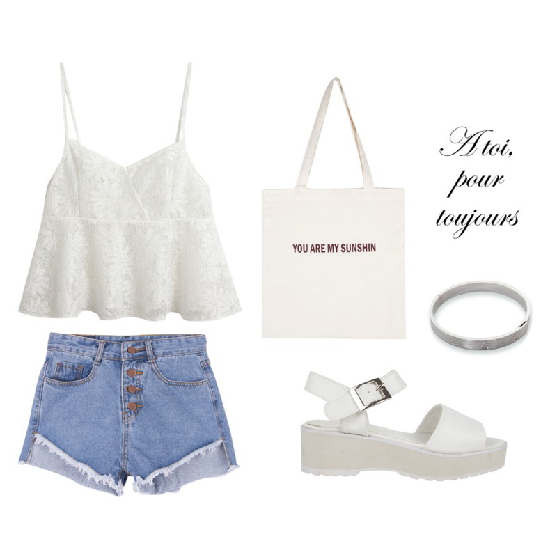 Zemma World PEACETTI (팔찌),TODAY ME [sleeveless]그레텔 나시,AIN simple summer sandal (2 colors) 등을 매치한 코디