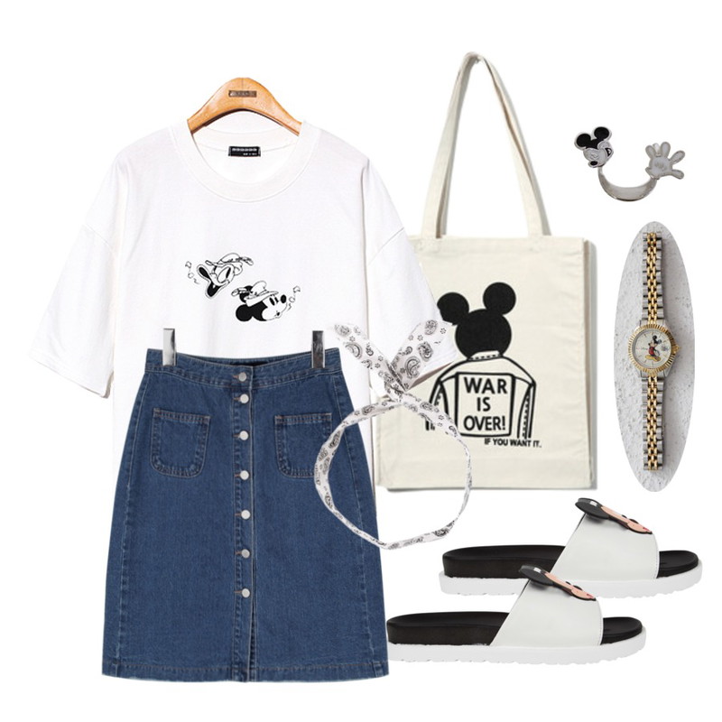 Reine Sulky Mickey Eco Bag,Reine Enjoy Mickey Training Set,AIN mickey sandal - 디즈니정품 (2 colors)등을 매치한 코디