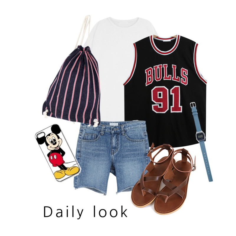 daily monday Slim washing short pants,TODAY ME [sleeveless]불스 나시티,MIXXMIX 모리스 베이직 티셔츠등을 매치한 코디