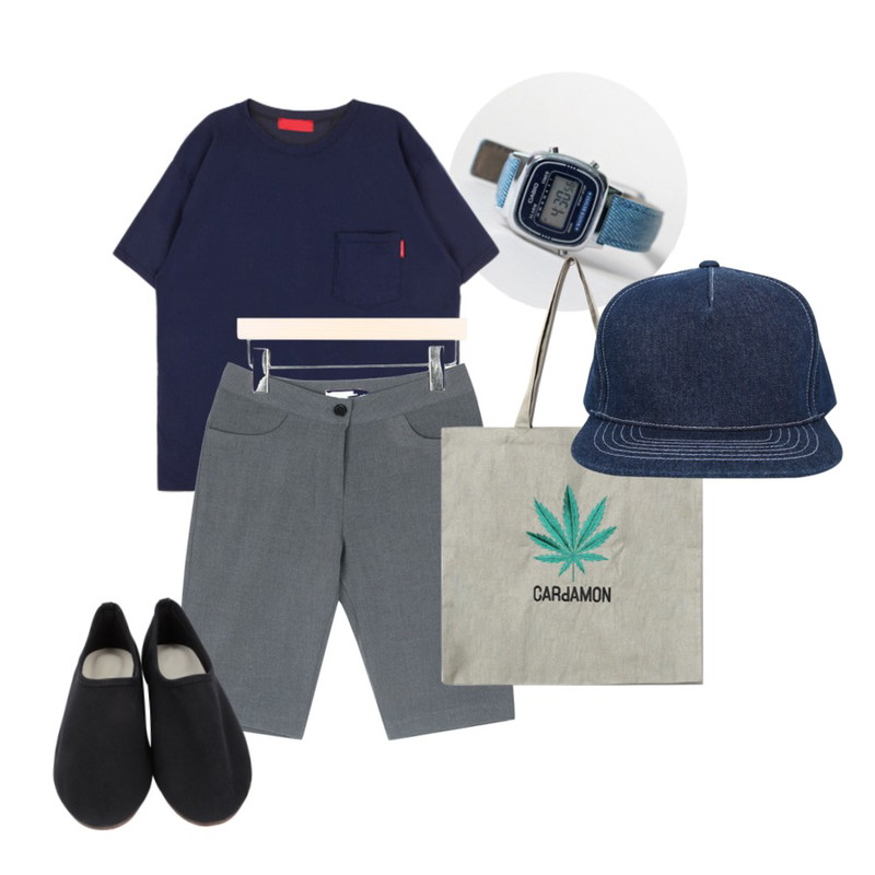 daily monday Casio denim watch,AIN mannish 5 pants  (2 colors),MIXXMIX 모스 박시 베이직 티셔츠등을 매치한 코디