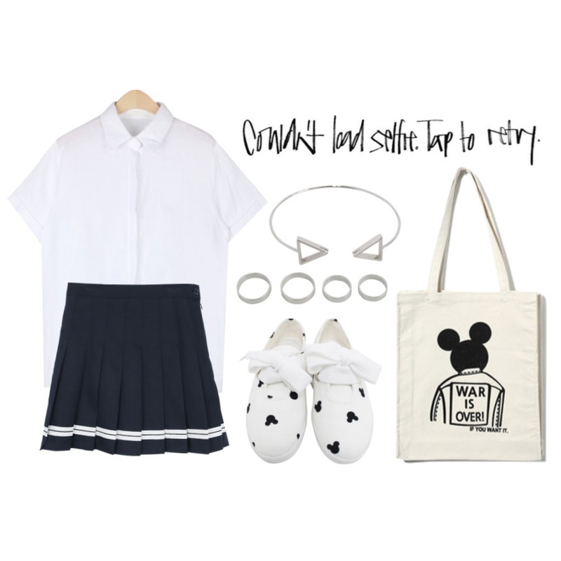 Rough & Detail big string, shoes_white,daily monday Sailor point tennis skirt,AIN basic various roll up shirt (4 colors)등을 매치한 코디