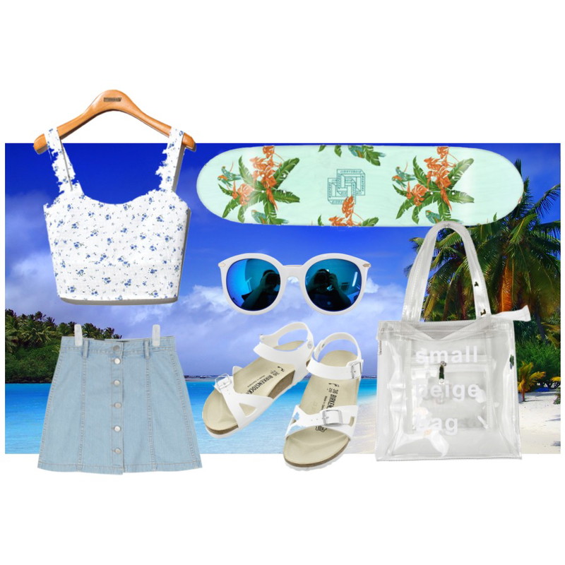 Pine Cruiser Board,beach,Reine Luv Flower Bustier Top등을 매치한 코디