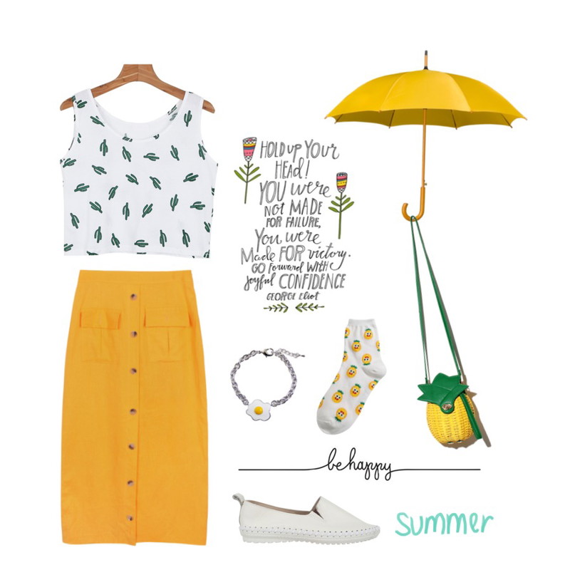 daily monday Cactus sleeveless,AIN woven leather slip-on (2 colors),daily monday Out pocket long skirt등을 매치한 코디
