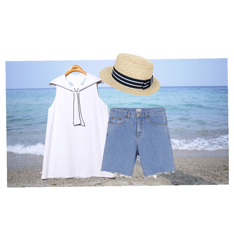 바다,Reine Find The Way Onepiece,AIN stripe hawaii pamana hat등을 매치한 코디