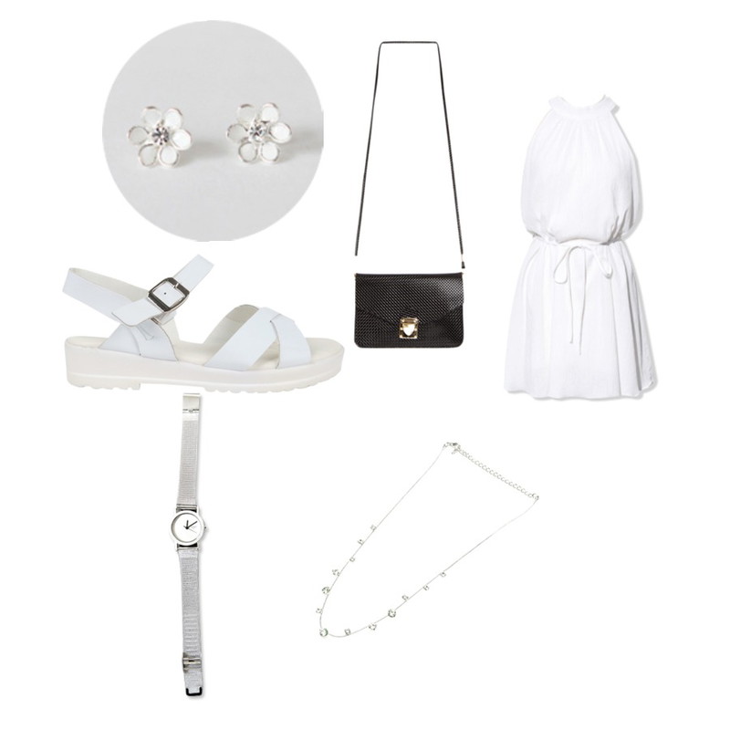 AIN x-simple sandal (2 colors),MIXXMIX 137 오도어 미니 백,Reine Venus Halter Onepiece등을 매치한 코디