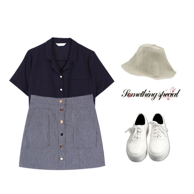 11,biznshoe Button stripe skirt (2color),biznshoe Short sleeve shirt (2color)등을 매치한 코디