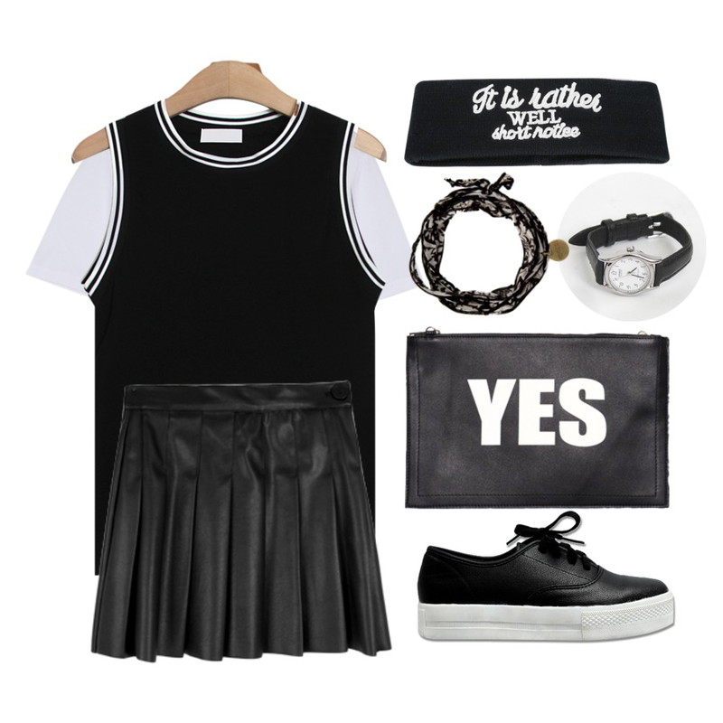 TODAY ME [watch]심플 클래식 시계,TODAY ME [sleeveless]라운딩 나시티,daily monday Natural mind tee등을 매치한 코디