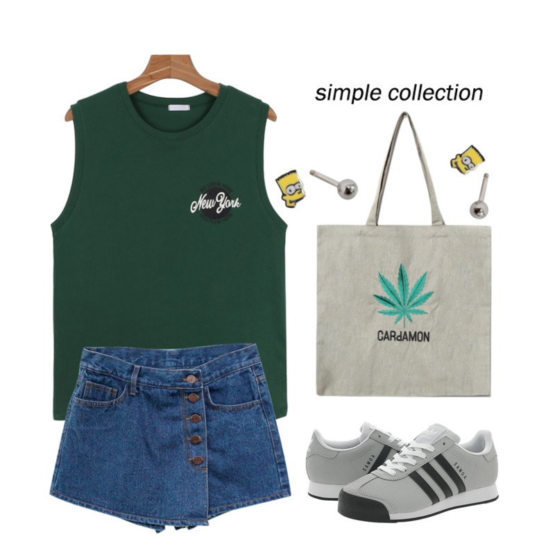 Player 아디다스 사모아 J  회검흰 (SAMOA J GRY/BLK/WHT),Rough & Detail button denim skirt, pt-blue,daily monday Basic new york sleeveless등을 매치한 코디