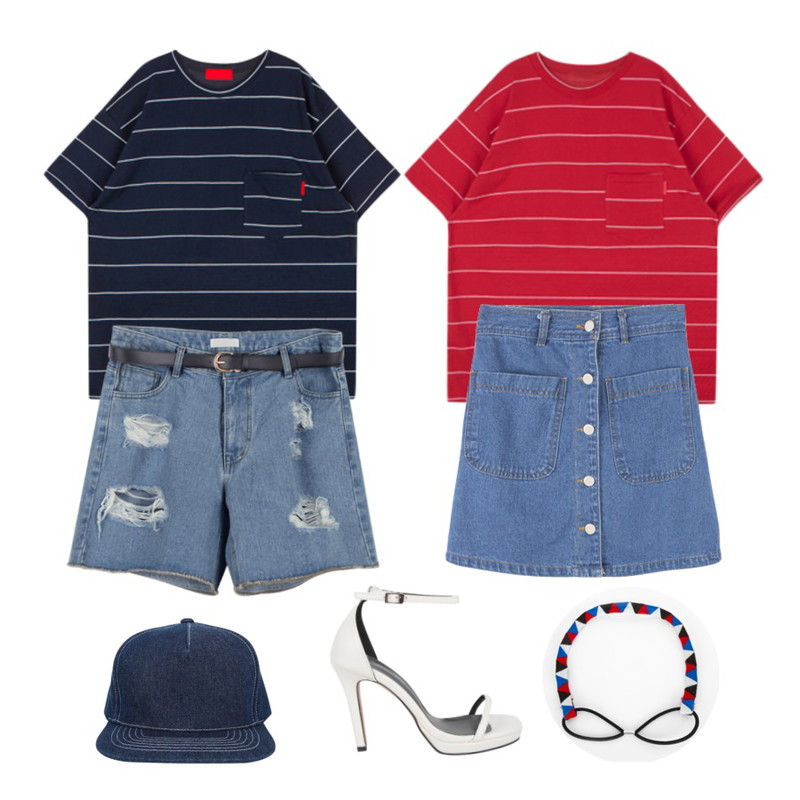 Rough & Detail 5bu wild, pt(belt set)_deep-blue,MIXXMIX 나린 포켓 박시 티셔츠,MIXXMIX 나린 포켓 박시 티셔츠등을 매치한 코디