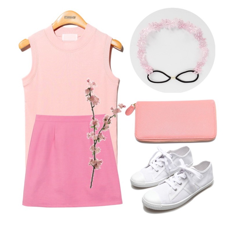 daily monday Pretty A-line skirt,Reine Day Day Homie Sleeveless Tee,Reine Canvas Simple Making Sneakers등을 매치한 코디
