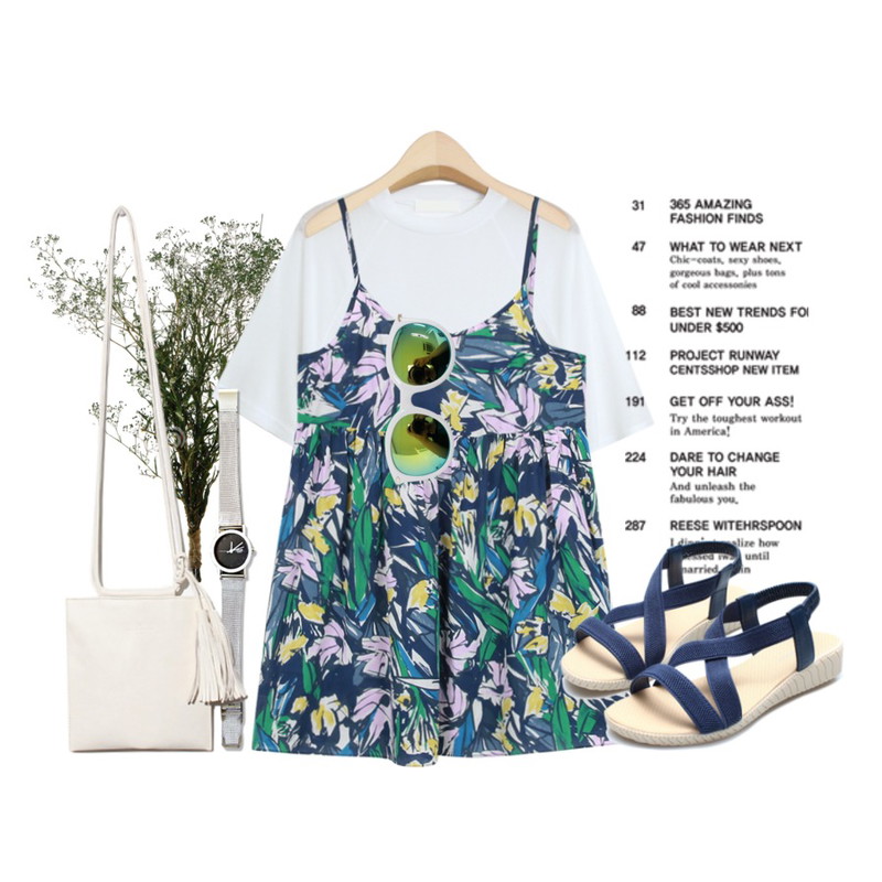 white flower,TODAY ME [tee]트레인 티,AIN navy art flower ops등을 매치한 코디