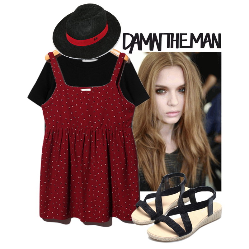Untitled,MIXXMIX 컬러 데일리 니트 티셔츠,Reine Triangle Pattern Layered Onepiece등을 매치한 코디
