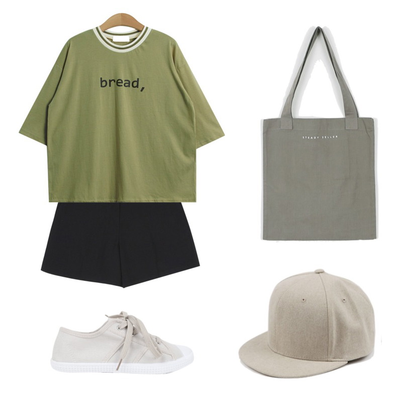 TODAY ME [tee]브렛 티,AIN walking daily sneakers (3 colors),AIN half high 1/2 pants (3 colors)등을 매치한 코디