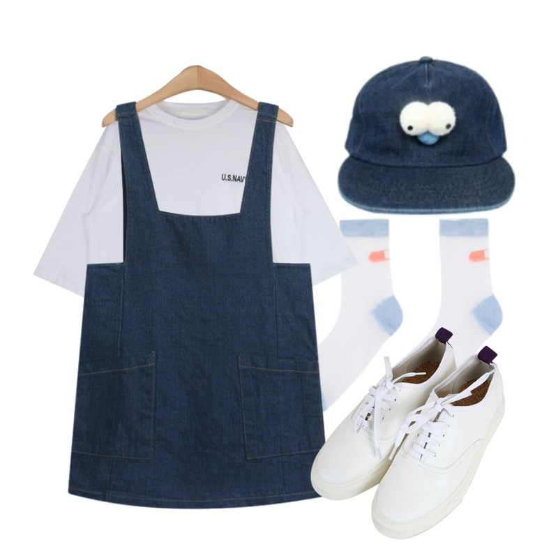 MIXXMIX 밴드 에이드 유니크 삭스,TODAY ME [dress]제이나 원피스,AIN US basic T (4 colors)등을 매치한 코디
