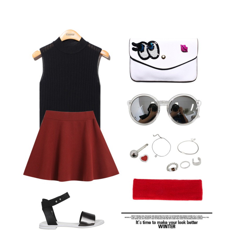 AIN universe summer sandal (2 colors),TODAY ME [skirt]커스텀 스커트,Reine 1/2 Polo-Neck Sleeveless Knit등을 매치한 코디