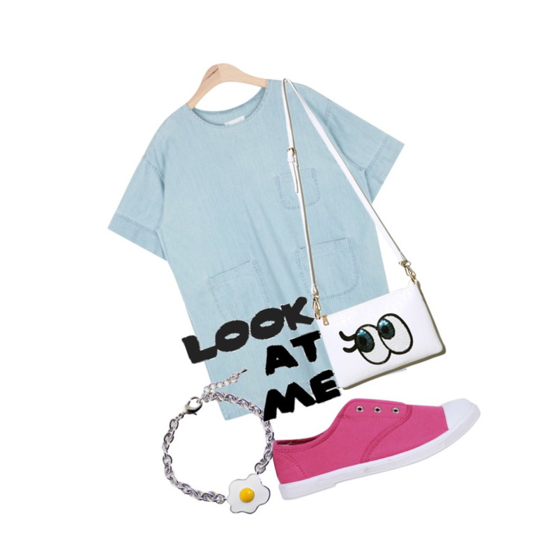 Rough & Detail fried eggs, bangle_silver,AIN 3 pocket denim ops (2 colors),Reine Shes eyes Gleamed Bag등을 매치한 코디