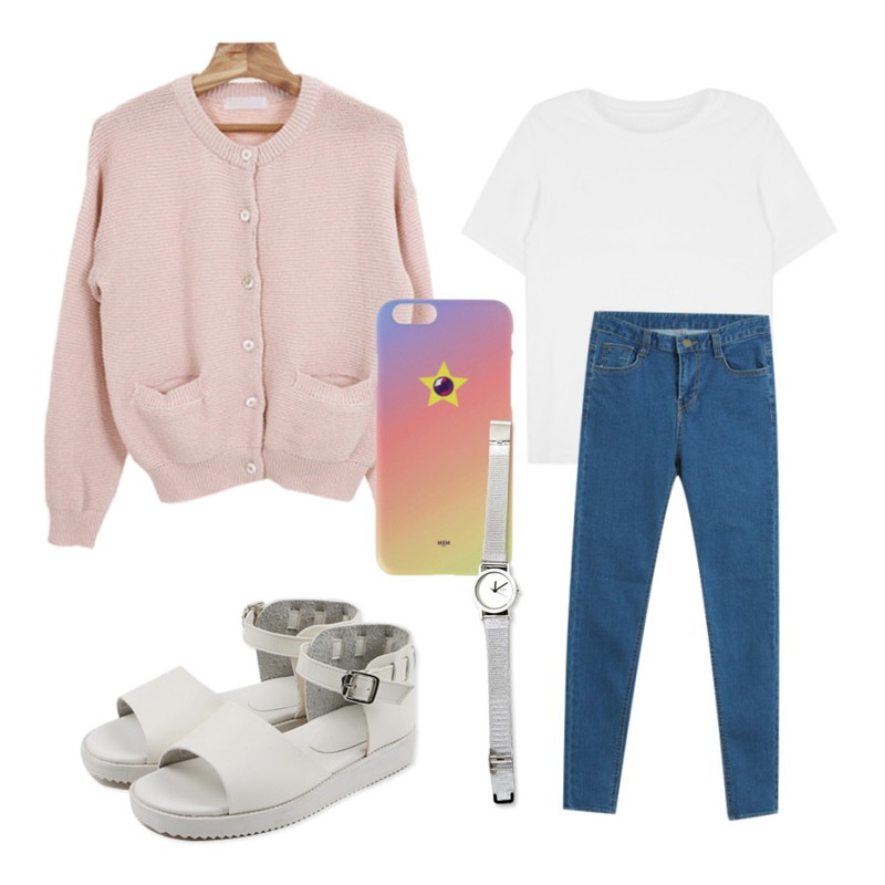 Zemma World 오슬로 (cardigan),MIXXMIX 리뉴 미니멀 데일리 티셔츠,TODAY ME [denim]미스 스키니진등을 매치한 코디
