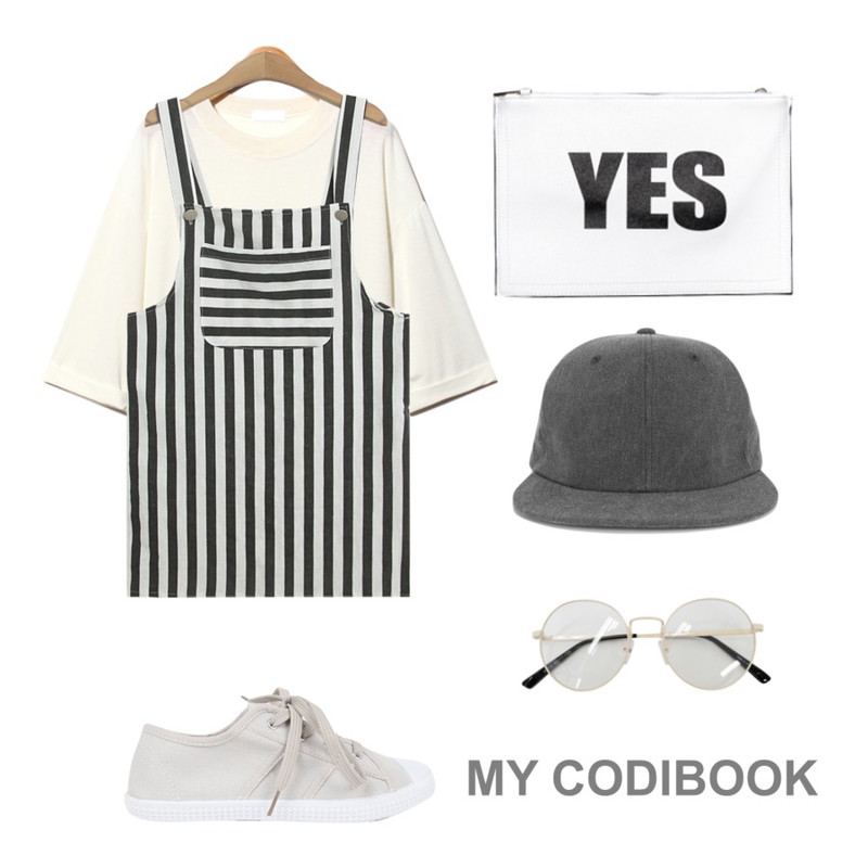 TODAY ME [dress]콤마 스트라이프 원피스,Reine I Say Yes Bag,Reine Soft Touch Voca Tee등을 매치한 코디