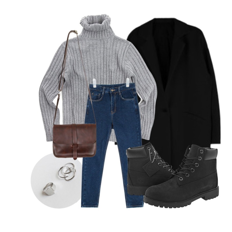 Zemma World Bold turtle-neck knit,daily monday Mix 2set ring,MIXXMIX 모던 원버튼 자켓등을 매치한 코디