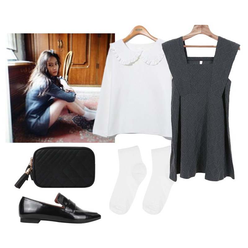 +-,MIXXMIX 심플 데일리 삭스,AIN sharp enamel loafer (2 colors)등을 매치한 코디