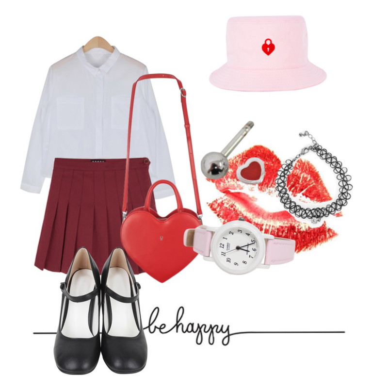 be happy,red lip,AIN two pocket simple blouse (4 colors)등을 매치한 코디