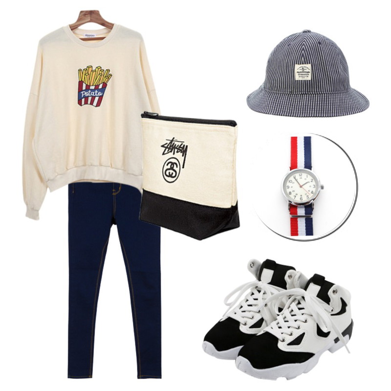 Untitled,daily monday Color mix sneakers,MIXXMIX 525 로단 데님 팬츠등을 매치한 코디