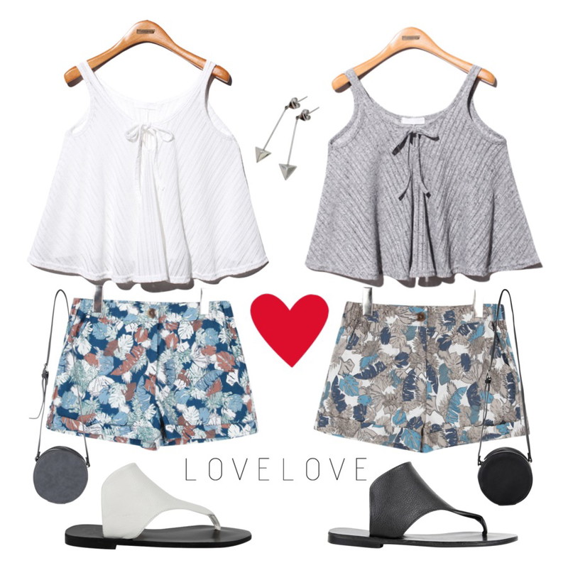 AIN hawaii leaf short pants (3 colors),Reine Cranberry Sleeveless Knit Top,Reine Cranberry Sleeveless Knit Top등을 매치한 코디