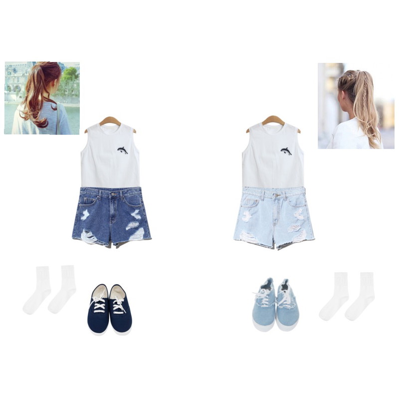 TODAY ME [sleeveless]돌돌 나시티,Reine Damage Denim Shorts Pants등을 매치한 코디