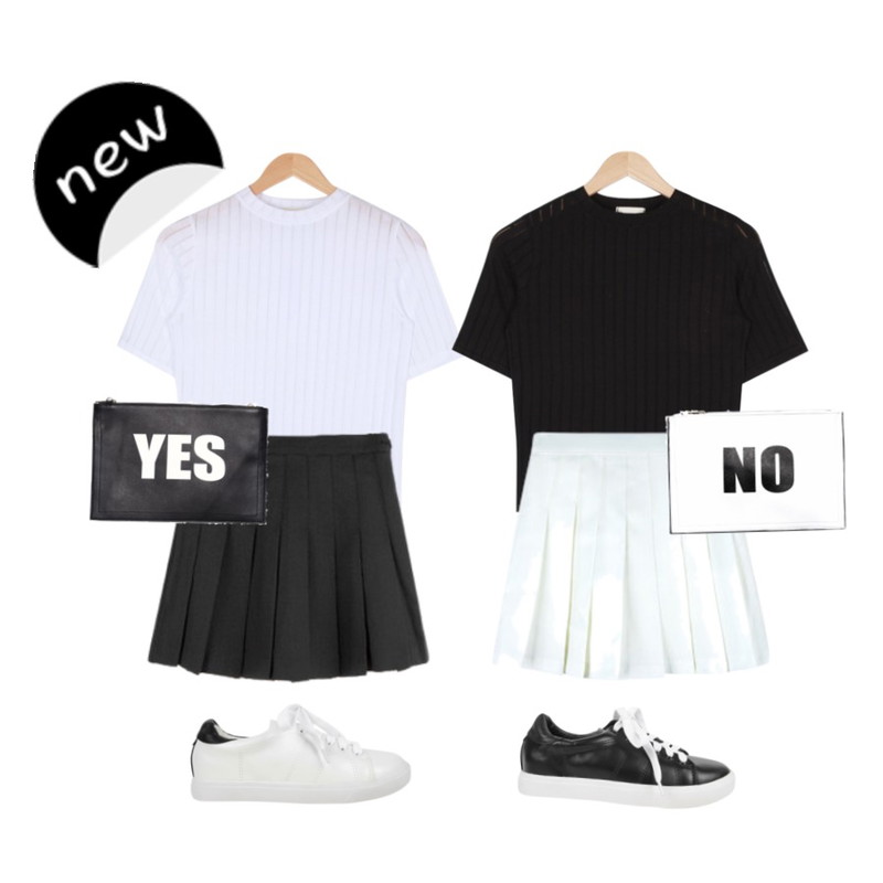 MIXXMIX SCRAP테니스 스커트 팬츠(S,M,L)아이보리,핑크,AIN golgi see-through 1/2 T (4 colors),AIN golgi see-through 1/2 T (4 colors)등을 매치한 코디
