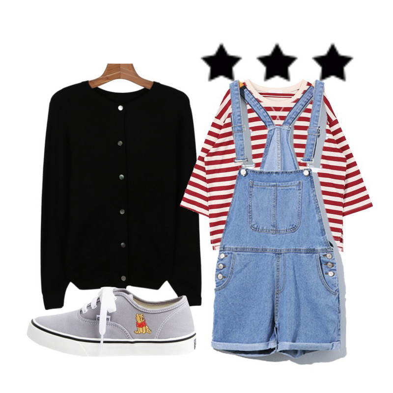 Untitled,biznshoe Boxy stripe tee (3color),daily monday 2-Way zigzag cardigan등을 매치한 코디