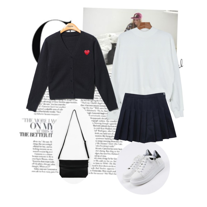 템플릿,Reine Batone Unique Knit Cardigan,daily monday Zipper short man to man등을 매치한 코디