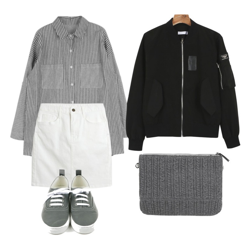 TODAY ME [skirt]수리 스커트,daily monday Modern back point sneakers,MIXXMIX 로미닌 스트라이프 셔츠등을 매치한 코디