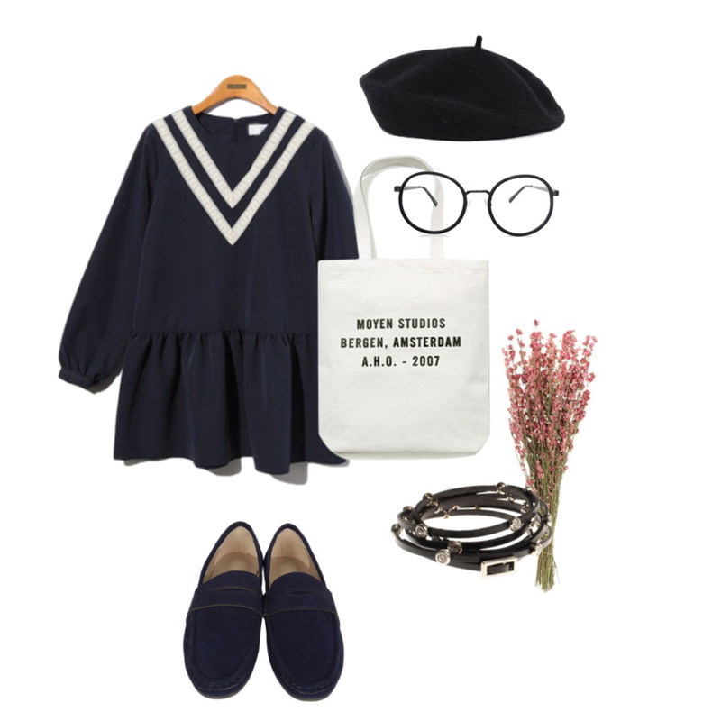 flower,Reine V-Point Over Onepiece,AIN suede penny loafer (5 colors)등을 매치한 코디