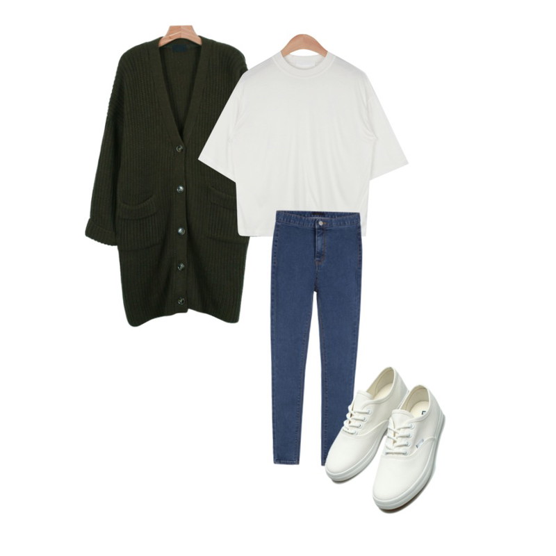 AIN flat soft 1/2 T (4 colors),daily monday Wide sleeve long cardigan,MIXXMIX 390 데님 팬츠등을 매치한 코디