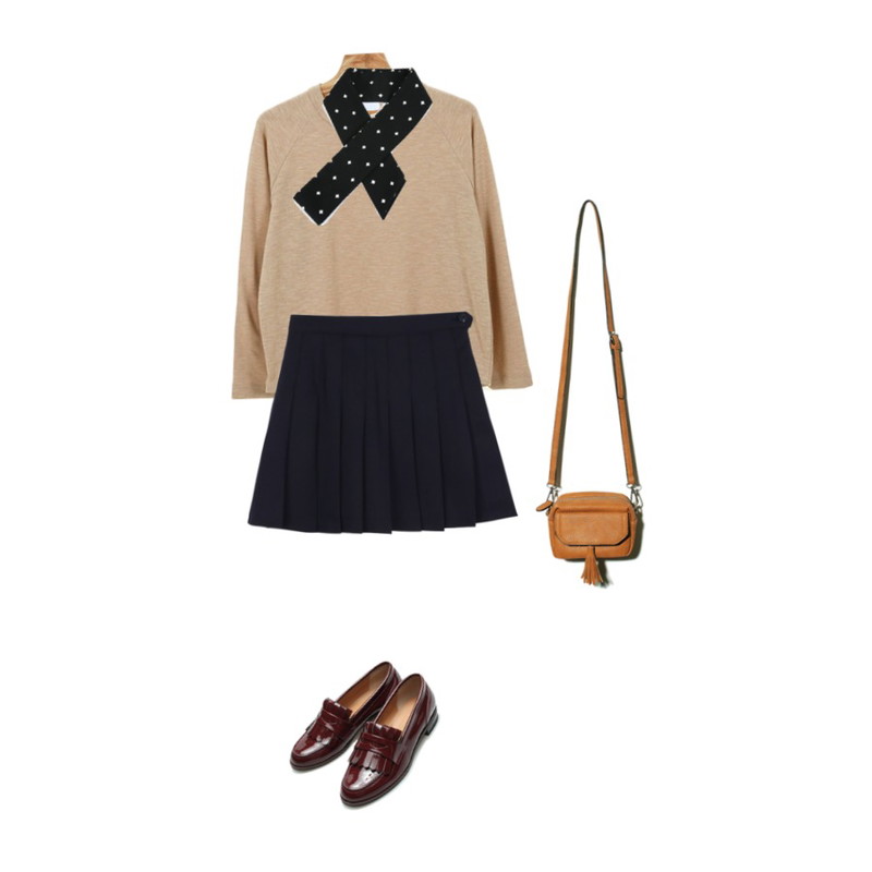 daily monday Tennis pants skirt,Zemma World 보리카노 (t),Reine Toilette Enamel Loafer 등을 매치한 코디