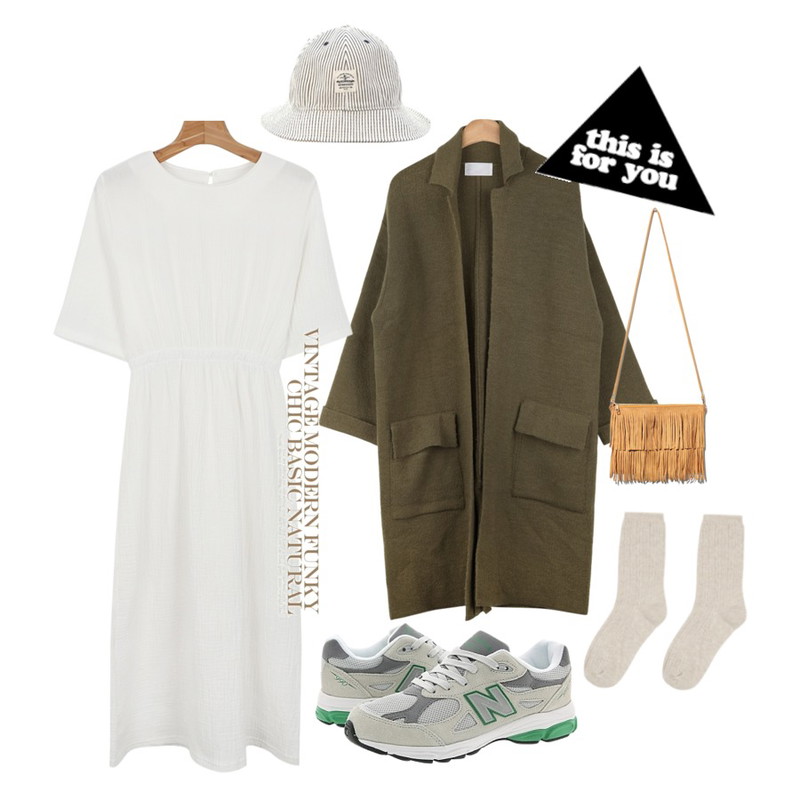 daily monday Organ long one-piece,AIN French long knit coat (3 colors),Reine Camilla Suede Bag 등을 매치한 코디