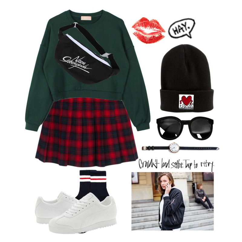 biznshoe Round mirror sunglass ,MIXXMIX 메리 체크 테니스 스커트,biznshoe Basic crop mtm (3color)등을 매치한 코디